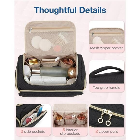 Large Travel Toiletry Bag Makeup Organizer Wet Dry Pouch with Handle Zippers - Picture 3 of 7